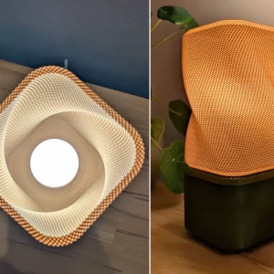 Lámpara rectangular retorcida con estructura de cesta